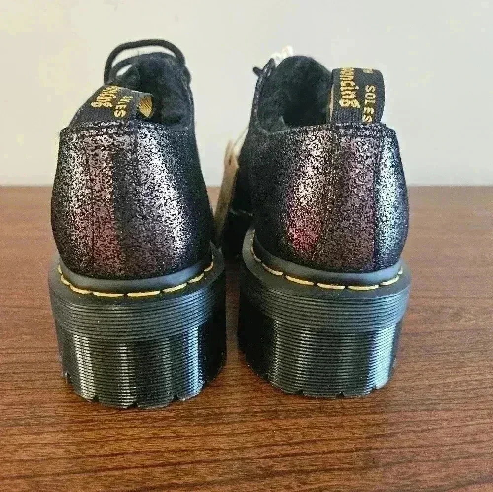 Dr. Martin's 1461 Quad Platform Derby Faux Fur Lined Shimmered Metallic Size 7